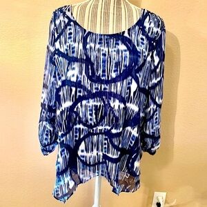 Style & Co Tunic Top PXL Extra Large Petite Blue White Embellished Asymmetrical